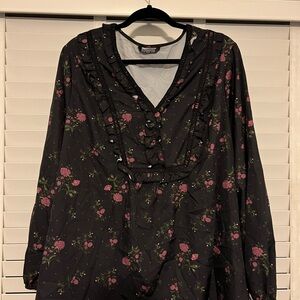 Black Floral Long Sleeve Blouse